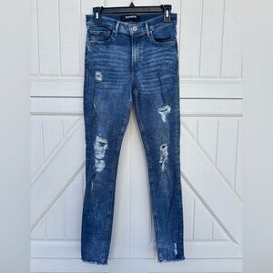 Express High Rise Distressed Jeans • 4 Long • Stretch • Ankle